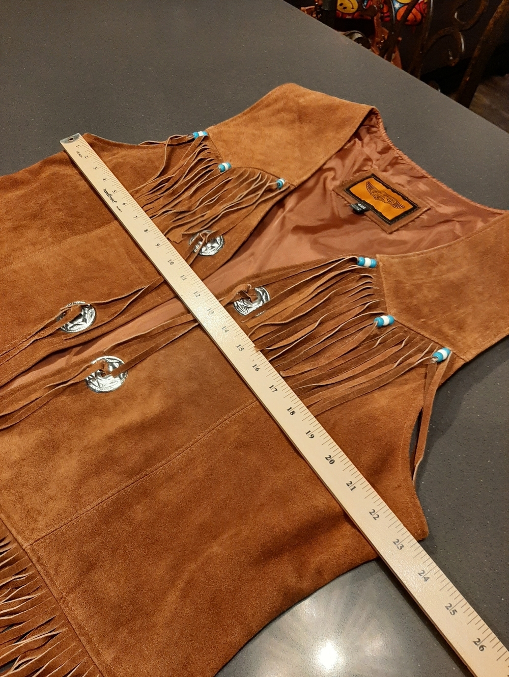Dream Apparel Brown Suede Fringe Vest Western Concho Beaded Boho Women’s XL 1X - Picture 8 of 12